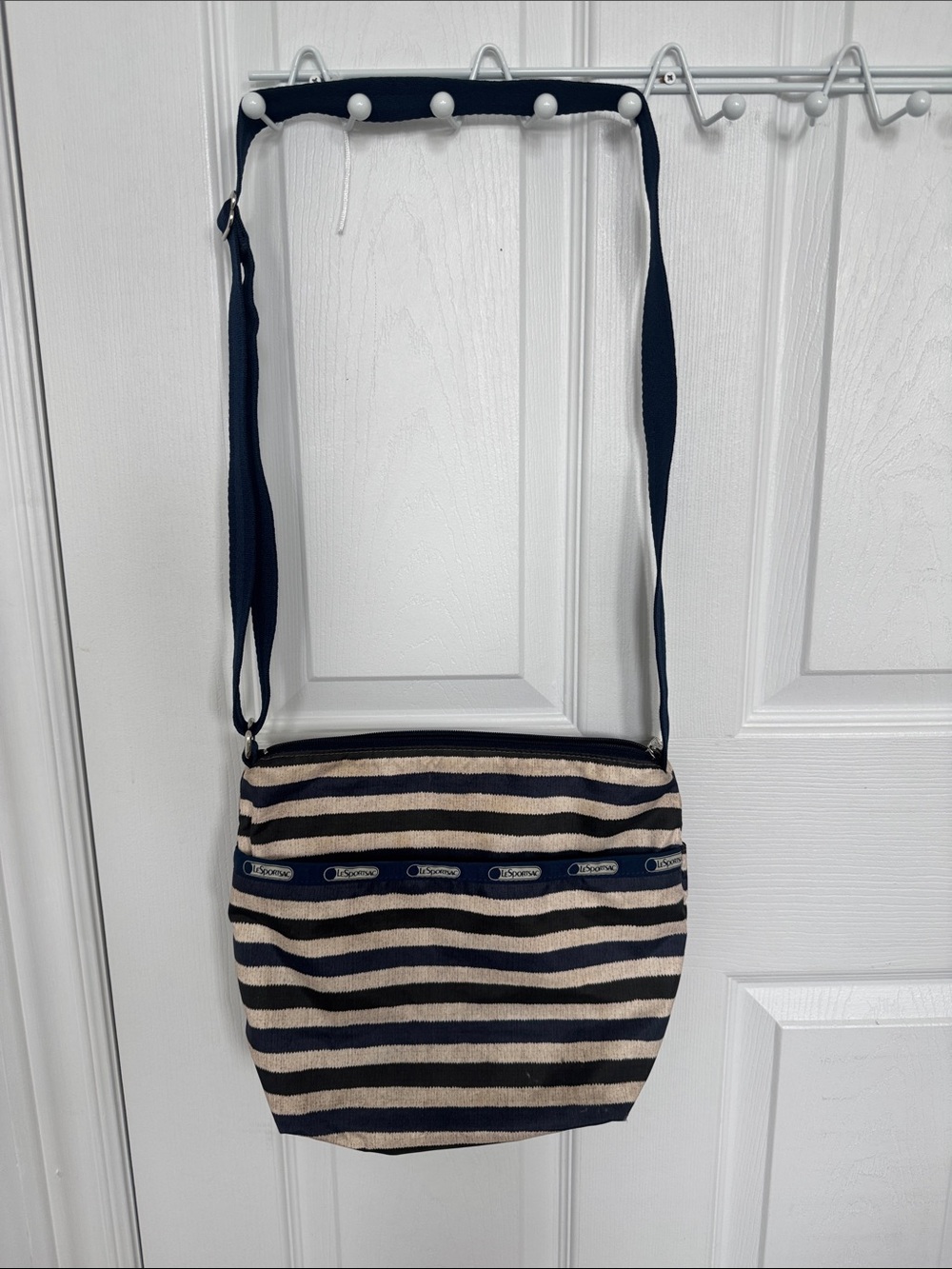 LeSportsac Navy and Cream Striped Crossbody Purse